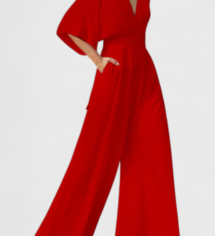 Isaura | Mono Largo Elegante con Pierna Ancha y Escote en V