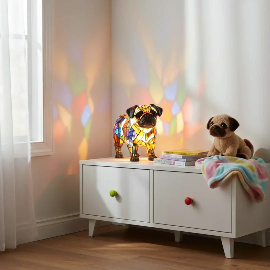 Pug - Lámpara de Vitral