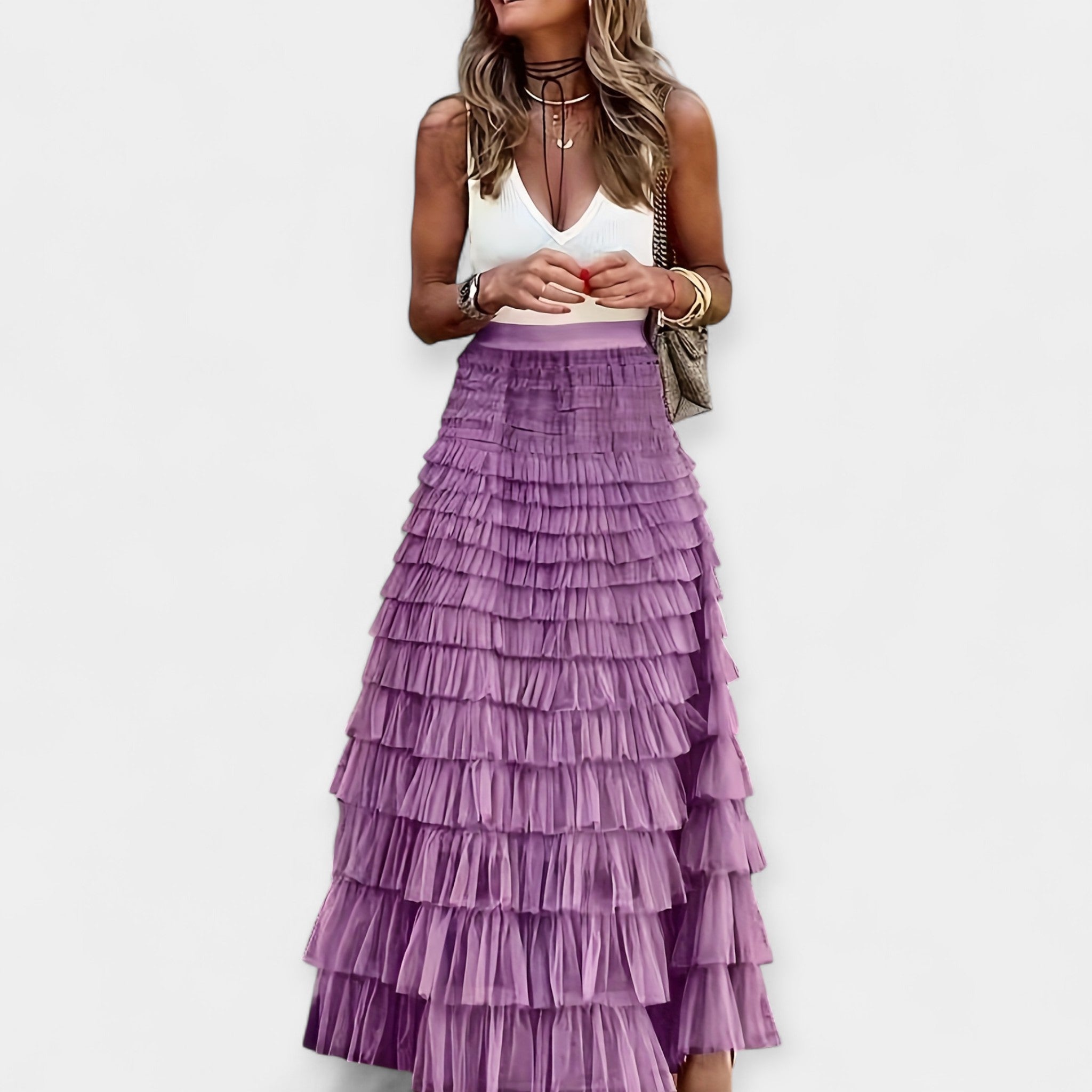 Falda Boho con Acabado de Satén