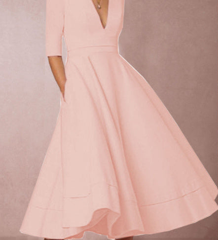 Laura | Vestido Midi Femenino Con Corte En A, Escote En V