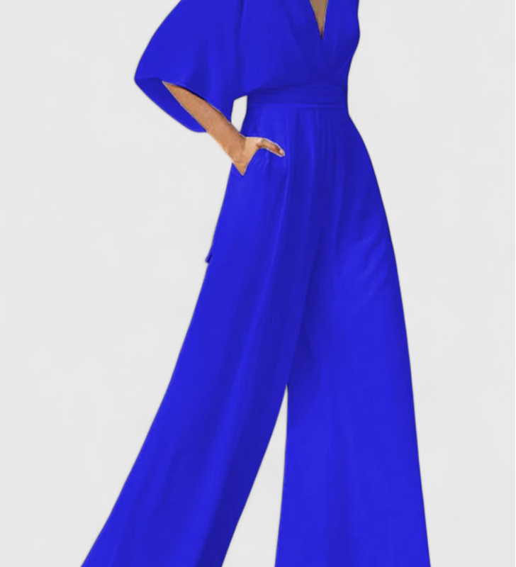 Isaura | Mono Largo Elegante con Pierna Ancha y Escote en V