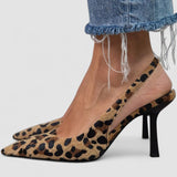 Liorina - Tacones kaki con estampado de leopardo y punta afilada