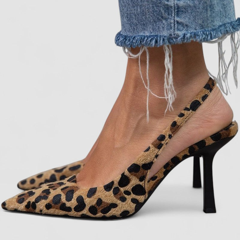 Liorina - Tacones kaki con estampado de leopardo y punta afilada