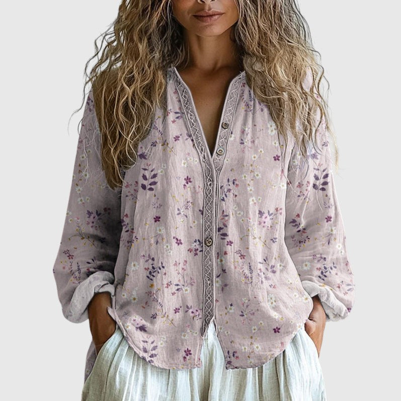 Mónica - Camisa Vintage con Estampado de Hojas