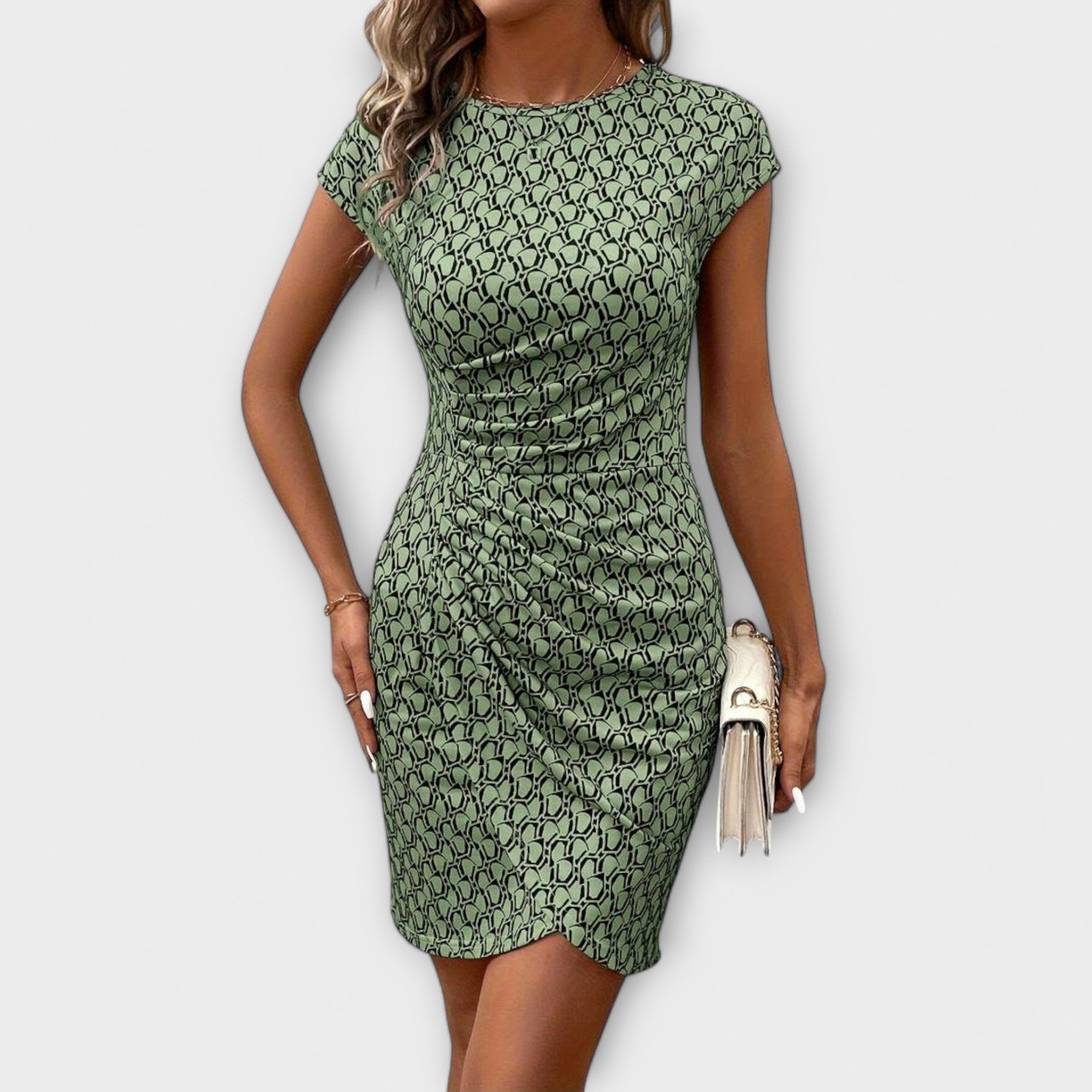 Emma - Vestido de manga corta con corte tulipán y estampado por todas partes