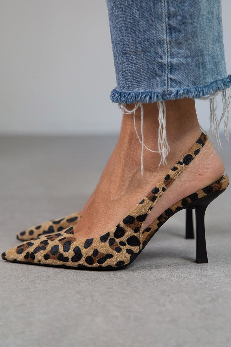 Liorina - Tacones kaki con estampado de leopardo y punta afilada