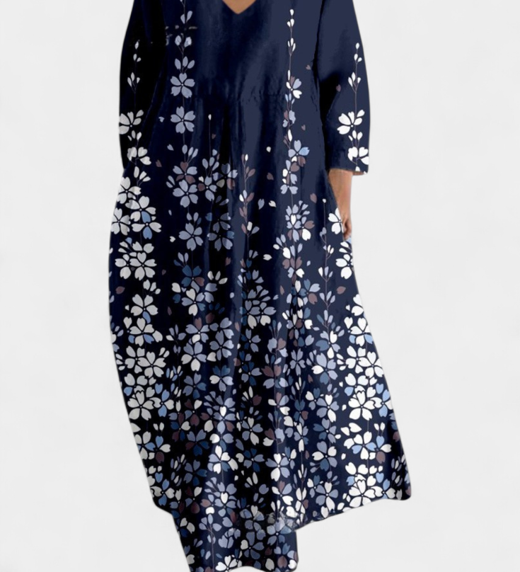 Anne | Vestido Fluido con Escote en V y Estampado Colorido