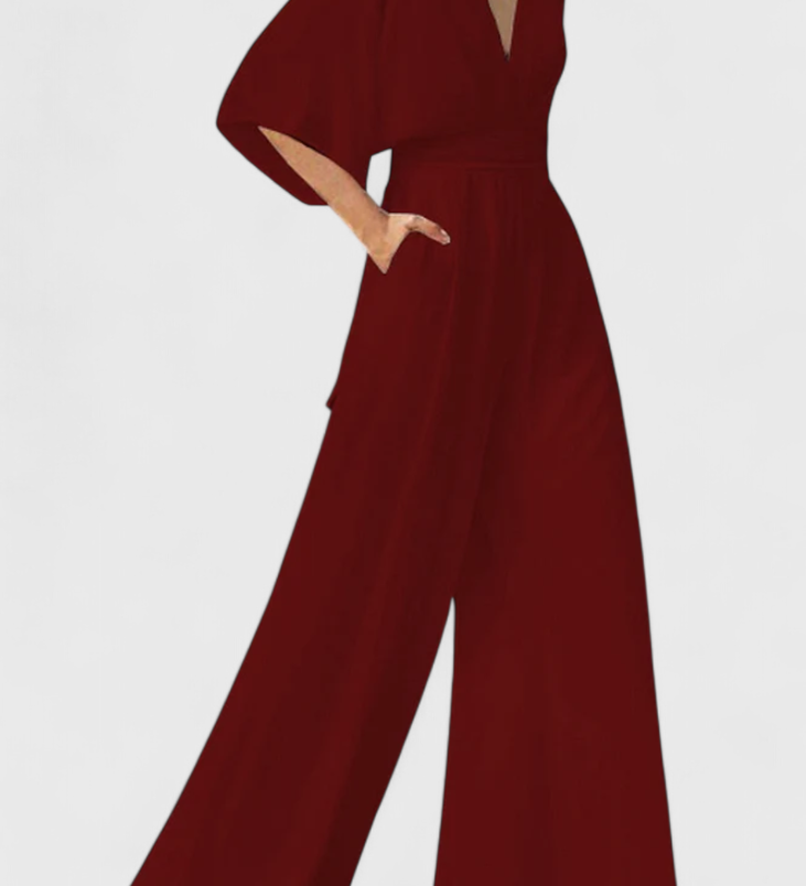Isaura | Mono Largo Elegante con Pierna Ancha y Escote en V