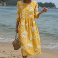 Iara - Vestido Midi con Estampado de Plantas y Flores