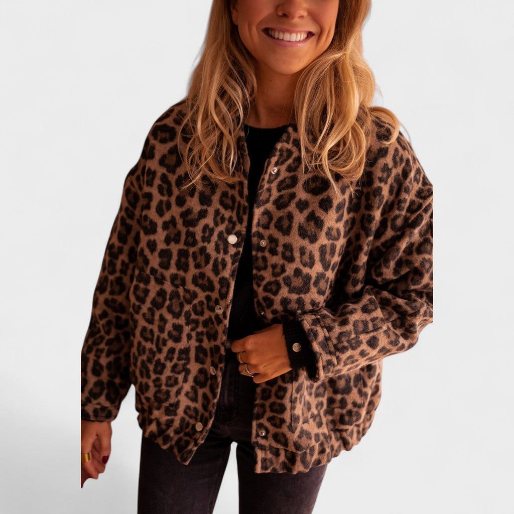 Rosa - Abrigo moderno de estampado de leopardo